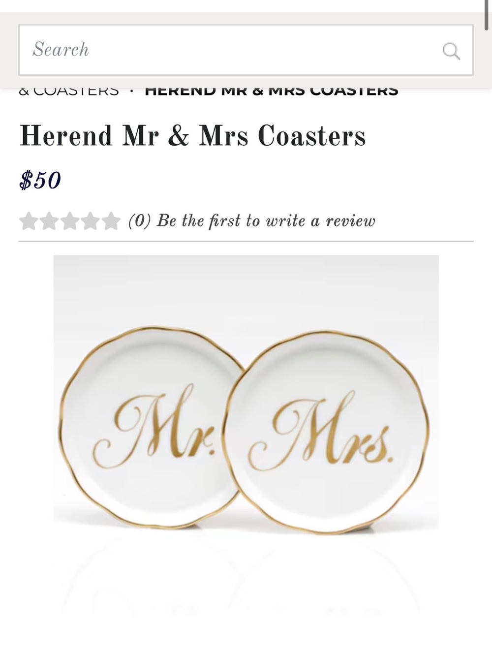 Herend White and Gold 'Mr.' & 'Mrs.' Porcelain Coasters